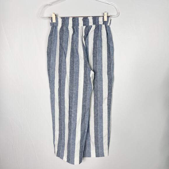 LC Lauren Conrad XSmall Linen Cotton Striped Wide Leg Cropped Pants Blue White - Picture 2 of 10